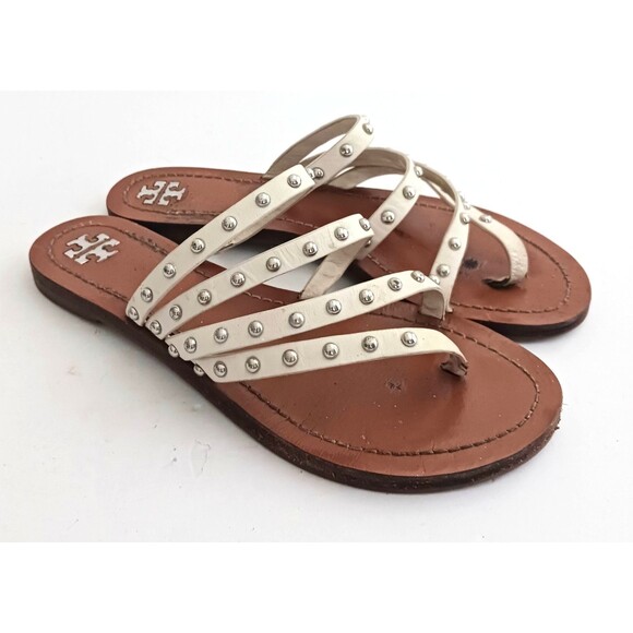 Tory Burch Patos Ivory Leather Studded Thong Sandal Sz 8.5 - Picture 9 of 9